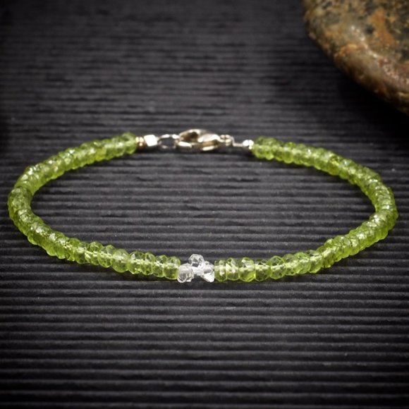 Peridot and Herkimer Diamond Crystal Bracelet - Handmade to Order - Picture 1 of 2